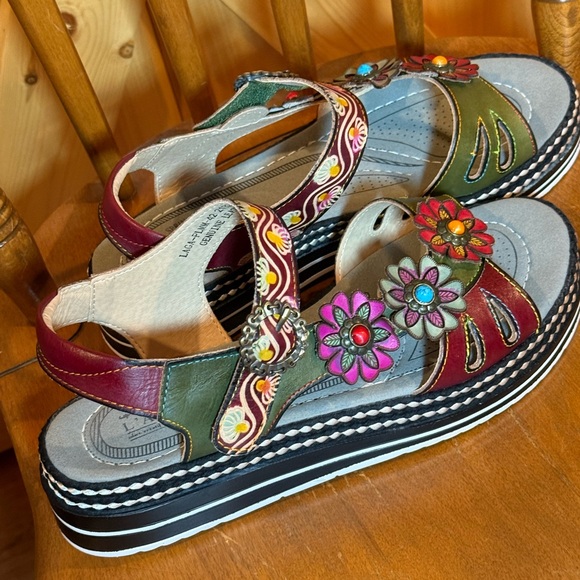 L’Artiste by Spring Step Multicolor Leather Floral Sandals, size EU42/US10.5-11 - Picture 2 of 11